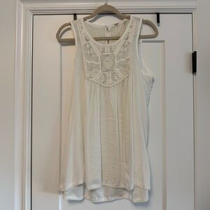 Dylan Sleeveless White Crochet Yoke Women's Top